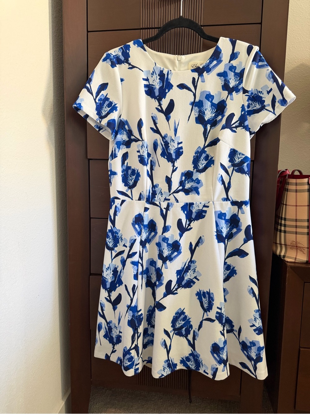 Eliza J White Mini Dress with Bold Blue Floral Print
